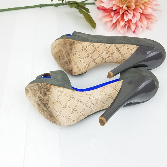 L.A.M.B. open-toe gray and blue suede heels sz 10 - Picture 5 of 8